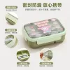 Green cartoon lunch box, household compartment-designed leak-proof portable lunch box full image
